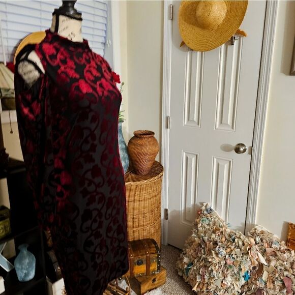 Design Lab Sexy Cold Shoulder Burgandy Burnout Velvet Bodycon Dress. M Fit - Picture 15 of 16